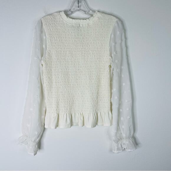 Hudson Grey cream Swiss dot smocked cottagecore ruffle stretchy top medium - Picture 6 of 8